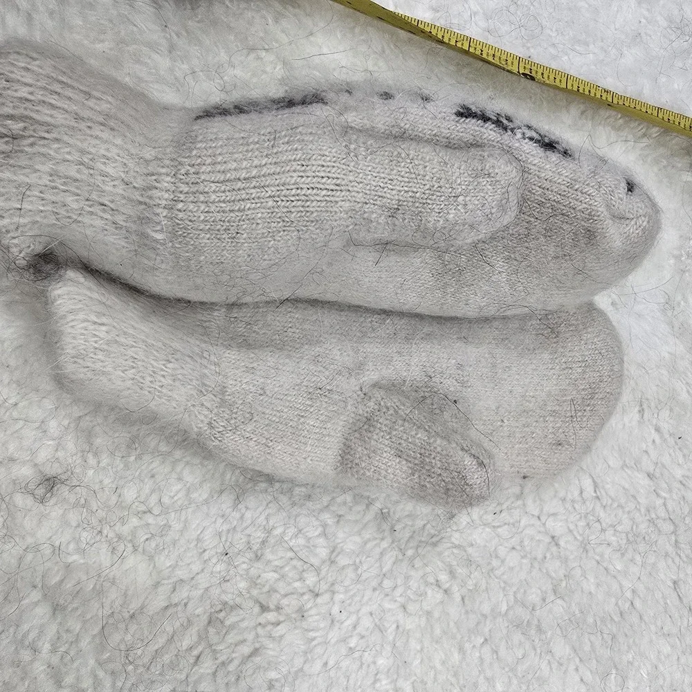 Handmade Goat Down Mittens White Gray Snowflake Warm Winter Gloves Russian‎